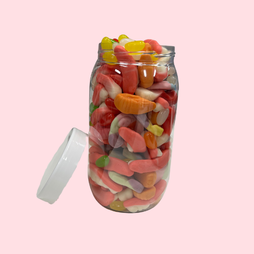 Snoeppot middel 750gram gevuld met verschillende snoepjes 